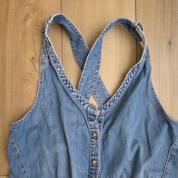 Anthropologie Holding Horses Tencel Chambray Overall Jumpsuit Women Sz 8 - Picture 8 of 12